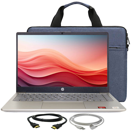HP 14" HD Windows Laptop AMD Athlon 7120 - 4GB RAM, 128GB UFS (Moonlight Blue) with Laptop Bag and Cables