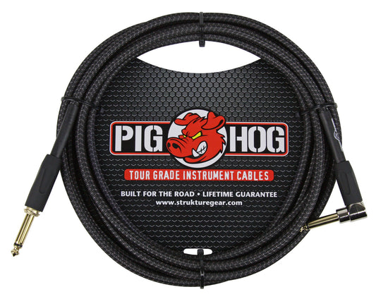 Pig Hog Black Woven 10ft RA Instrument Cable